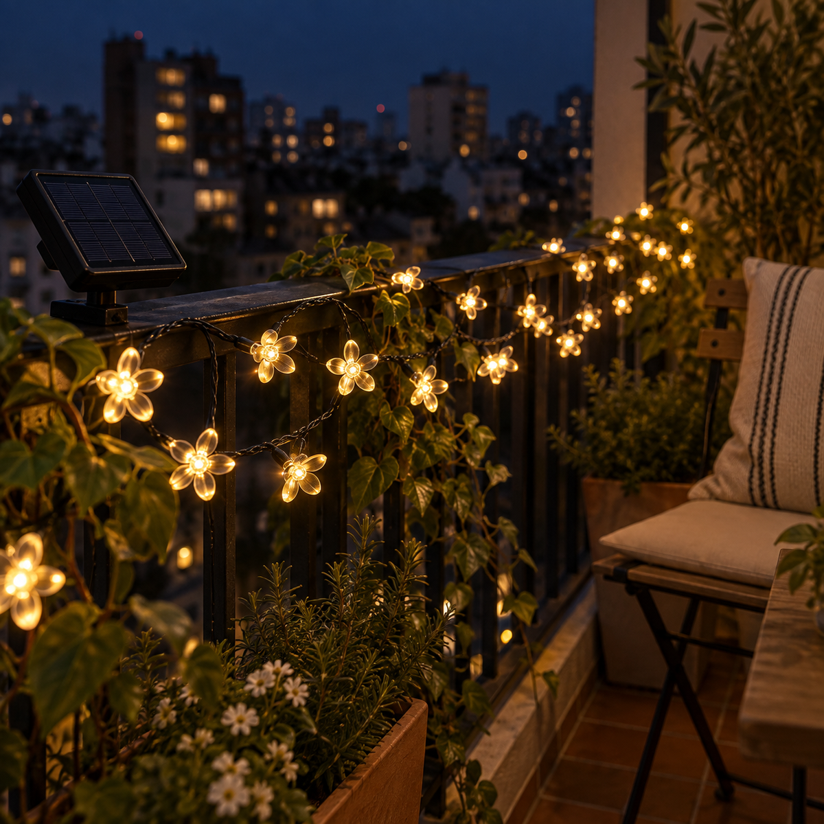 Guirnalda Solar Flor de Cerezo 🌸 | 50 LED Cálidos