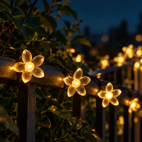 Guirnalda Solar Flor de Cerezo 🌸 | 50 LED Cálidos