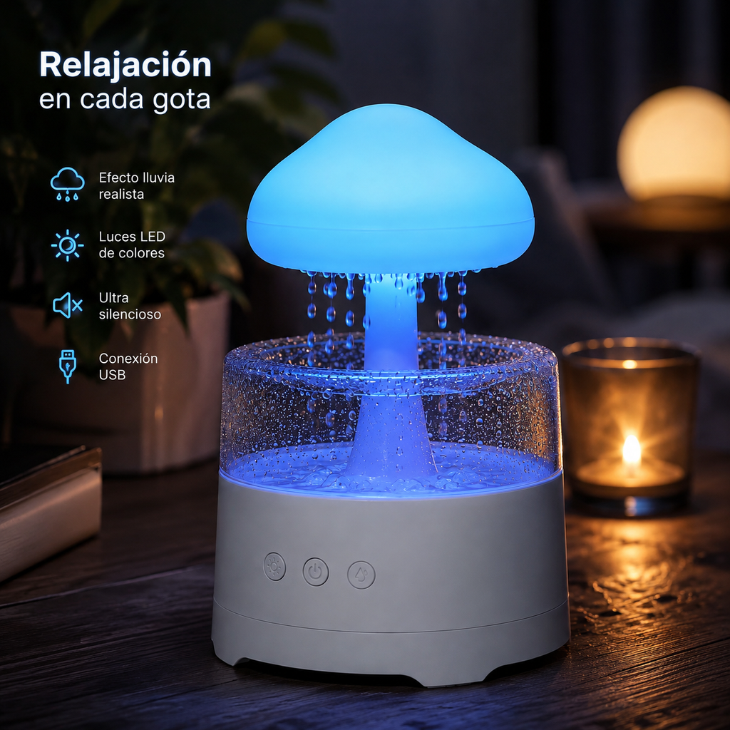 Humidificador Honguito Efecto Lluvia™ | Luz LED, Relax & Ambiente Mágico