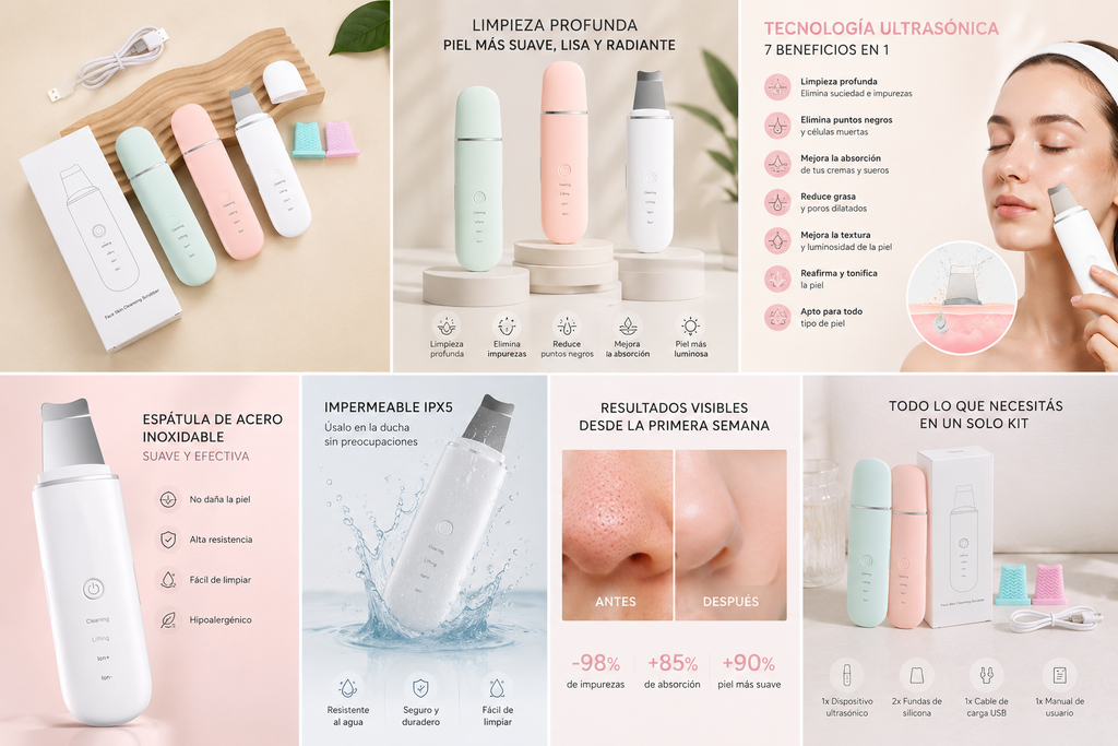 GlowClea Peeling Ultrasónico Facial y Limpiador de Poros Profundo
