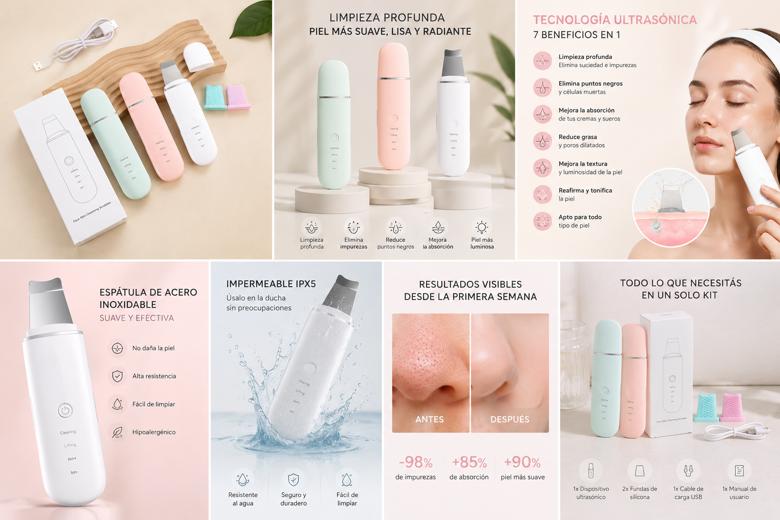 GlowClea Peeling Ultrasónico Facial y Limpiador de Poros Profundo